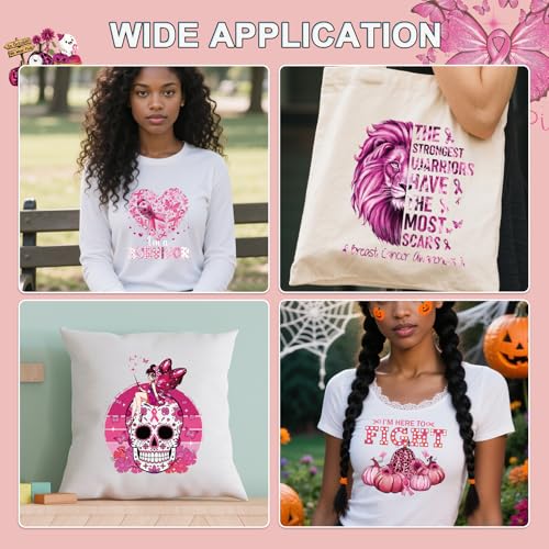 Dtf Transfers Ready to Press - 20Pcs Breast Cancer Awareness Iron on Transfers for Tshirts, Pink Ribbon Iron on Decals Patches Heat Stickers for Breast Cancer Survivor Gifts Party Supplies - color: Breast Cancer Awareness854