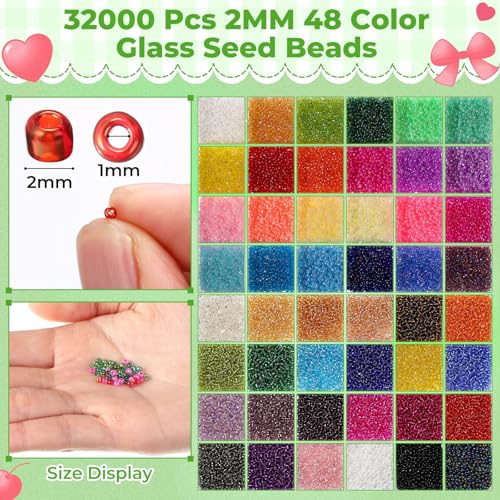 Tondiamo 32000 2mm Glass Seed Beads, 12000 7mm Tube Beads, 48 Colors