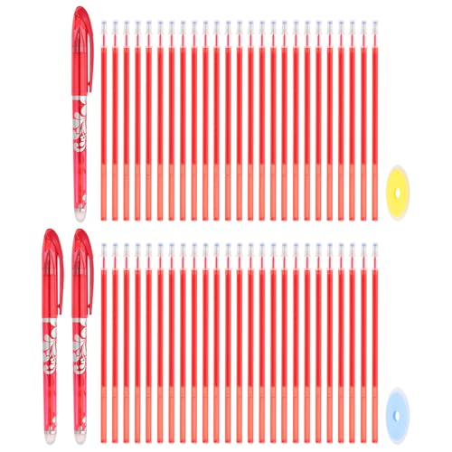 PATIKIL 3Pack Erasable Gel Pens with 50 Refills & 2 Erasers, 0.5mm Heat Erasable Pens for Fabric Red Ink Fabric Markers for Sewing Quilting Planner Writing - color: Red