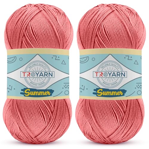TROYARN Summer (2- Skeins Pack) Silk Effect Hand Knitting Yarn Crochet Art Lace Craft 100% Microfiber Acrylic 2x100 gr (2x383 yds) (105619 - Alstromeria) - color: 105619 - Alstromeria, size: 2 Skein