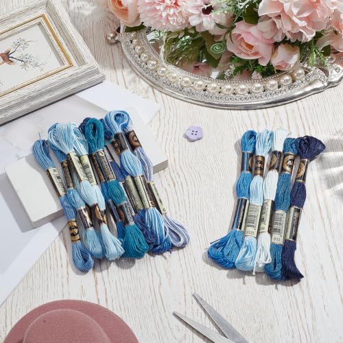 16 Skeins 140 Yard Blue Embroidery Floss 6 Ply Gradient Color Embroidery Thread Polyester Cross-Stitch Threads Friendship Bracelets String for Hand Embroidery String Art DIY Creation - color: Blue