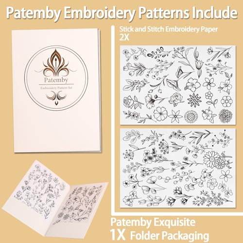Patemby 50Pcs Embroidery Pattern Water Soluble Embroidery Stabilizers, Stick and Stitch Embroidery Paper Wash Away with Pre-Printed Pattern Designs Stencils Transfers for Hand Sewing Lover Beginner - color: Flower