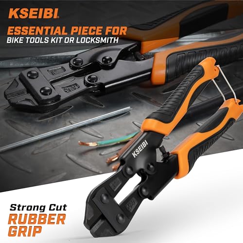 KSEIBI 141610 Mini Bolt Cutters 8 inch - Spring Loaded, CR-V Steel, Sharpened Cutting Edge, Wire Cutter, Snips Clippers, One Hand Operation, Small and Portable Design with Soft Grip Anti-Slip Handle - size: 8 Inch Mini Bolt Cutter