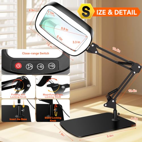 10X 30X Large Magnifying Glass with Light and Stand,Desk Lamp Magnifiers
