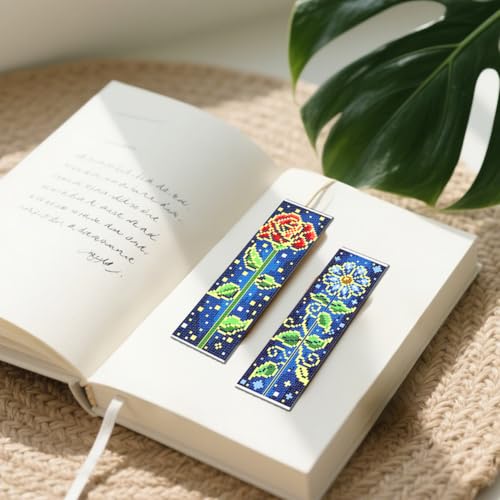 FREEBLOSS 6 Set Cross Stitch Bookmark Kit 11 CT Stamped Cross Stitch Kit DIY Embroidery Bookmark Kits for Adult Beginners with Instructions, Brightly Flowers Pattern, 6 x 20 cm/8" x 2.4" - style: Bright Edged Flowers