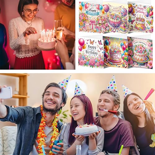 ACSAUMMY DIY Happy Birthday Diamond Art Painting Cards, 6 Pack Cake Gem Art Greeting Cards with Envelopes, 5D Diamond Dots Kits Birthday Cards Making Kits for Adults Family Friends Birthday Gifts - color: Cake-6pcs