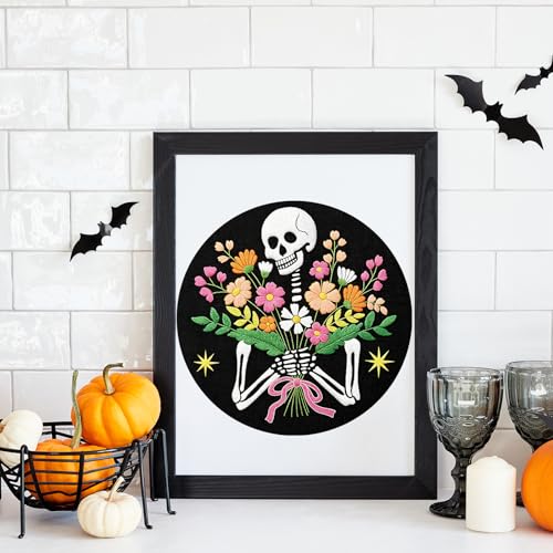 Louise Maelys Halloween Skeleton Flower Embroidery Kit for Beginners Adults - color: Skeleton2