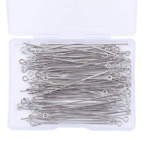 BEADIA Platinum Plated Open Eye Pins Non Tarnish 50mm 100pcs for Jewelry Making Findings - color: Open Eye Pins Platinum, size: 50x0.7mm