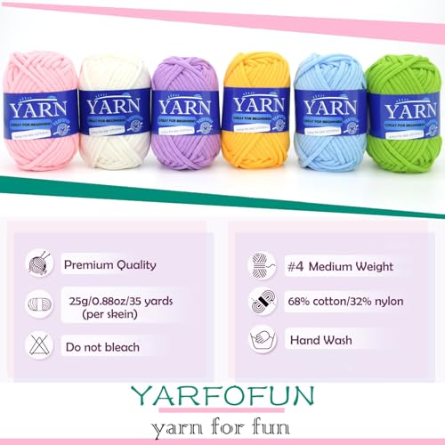 6 Pack Beginners Crochet Yarn Blue Green Pink Purple Yellow White Cotton Crochet Yarn for Crocheting Knitting Beginners-Pastel Series - color: Pastel Series, size: 6 PACK