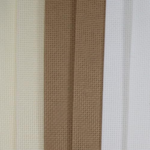KCS 6 pc of 12" x 18"(30cmx45cm) 14CT Counted Cotton Aida Cloth Cross Stitch Fabric (White+Cream+Khaki) - color: White+cream+khaki