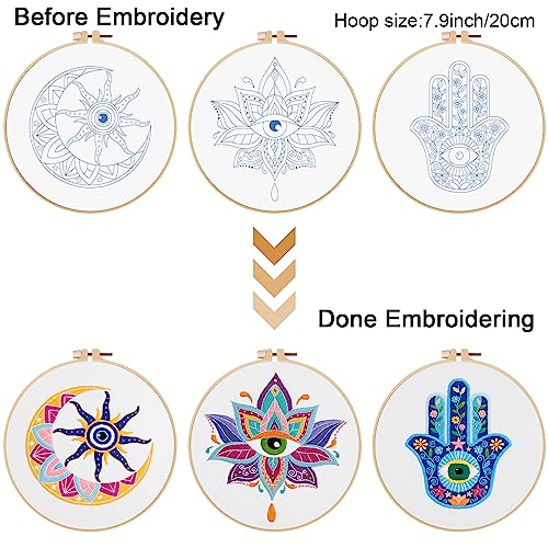 Louise Maelys 3 Pack Tarot Evil Eye Embroidery Kit for Beginners DIY Craft - color: kit-8