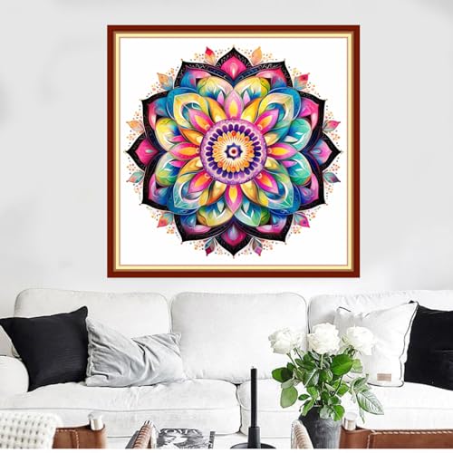 Redxing Stamped Cross Stitch Kits Full Range of Embroidery Starter Kits- Needlepoint Counted Cross Stitch Kits for Beginner Adults 11CT Printed Embroidery Kit-Colorful Mandala 18x18 inch - color: Artskits04