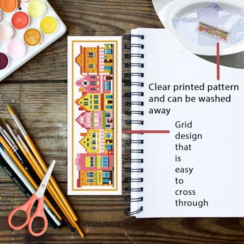 ORIGACH 6 Set Colorful Town House Cross Stitch Bookmark Kit for Beginner - style: Small Houses
