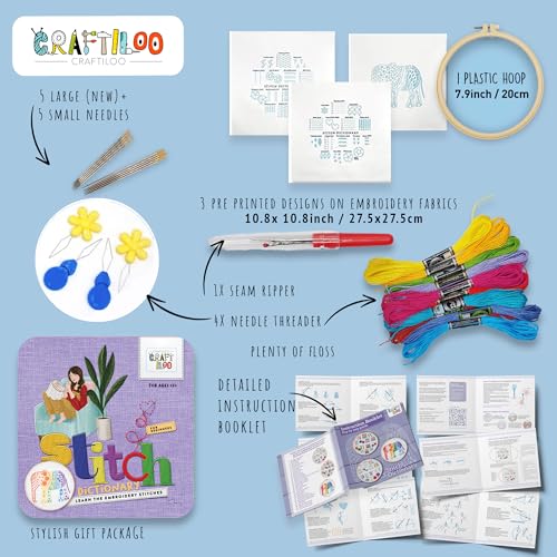 Elephant Embroidery Kit for Beginners - Stamped Cross Stitch, Adults - color: Stitch Dictionary