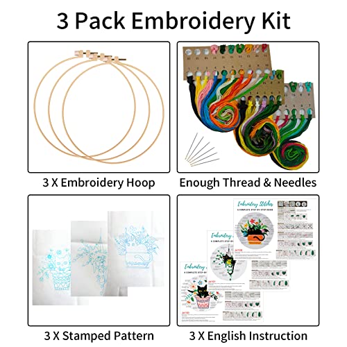 Nuberlic 3 Pack Embroidery Kit for Beginners with Cat Pattern - color: Cute Cat