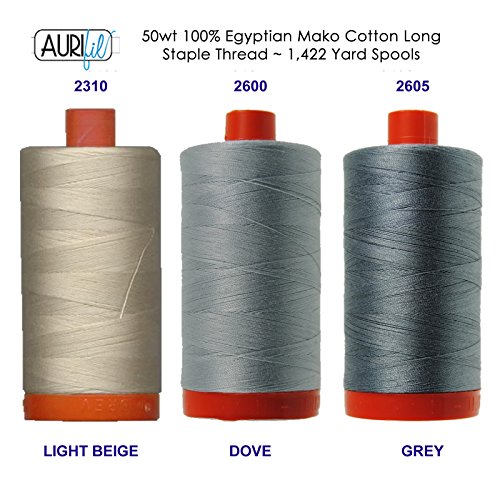 Bundle of Aurifil 50wt Egyptian Cotton Thread, Large 1422 Yard Spools, with and Without Aurifil Empty Thread Case 12 Spool Capacity (3 Spool Bundles, 2310 2600 2605) - color: 2310 2600 2605