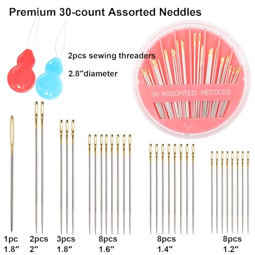 Eketirry Premium Hand Sewing Needles，1 Pack 30-Count Assorted Needles for Sewing Repair, 6 Different Sizes Sewing Needles with 2 Threaders (Pink, 1) - style: Pink