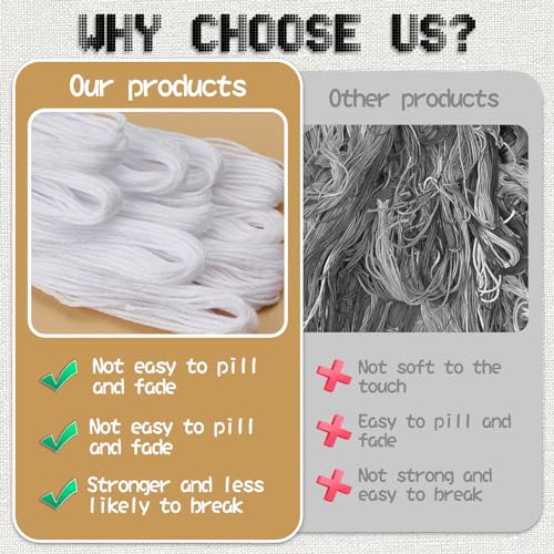 14 Skeins White Embroidery Floss, White Embroidery Thread, Friendship Bracelet String, Cross Stitch for DIY Making, Embroidery Crafts - color: White-1