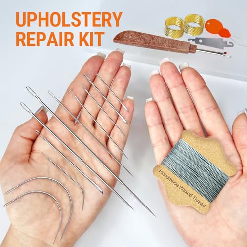 VONEEDL Upholstery Repair Kit: Waxed Sewing Thread (Gray Color) & Heavy Duty Needles (11 PCS) for Leather, Canvas & Quilting Thread - color: Gray