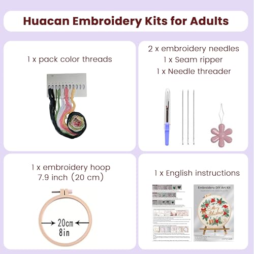 Huacan Embroidery Kits for Adults Beginner DIY Cross Stitch Stamped Christmas Pattern Stitching Wreath Sewing Kit 1 Piece 7.8 x 7.8 Inch - color: Christmas Wreath 1