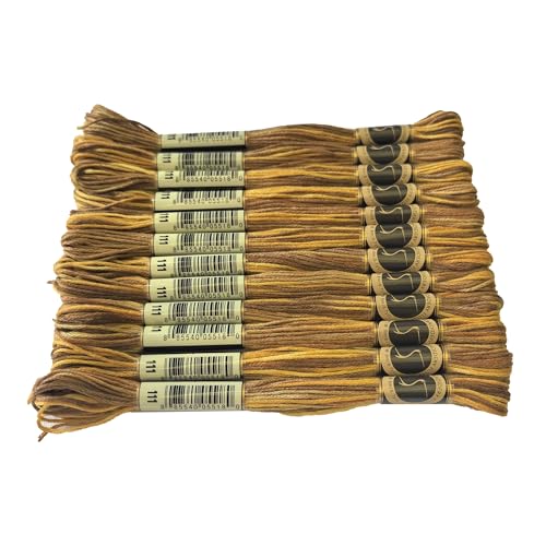 Magical Color Variegated Cross Stitch Thread Color Variations Embroidery Floss Pack, 8.7-Yard, Gold Brown, Pack of 12 Skeins