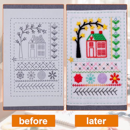 Udihch 86 PCS Embroidery Stitch Book Kit, Beginner Kit with 6 Inch Hoops