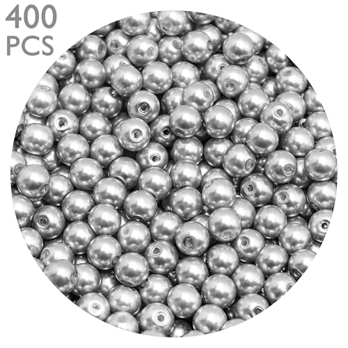 400PCs 4mm Silver Glass Pearl Beads Bulk, Round Smooth Hole Fake Pearls for Jewelry Making, DIY Bracelets, Necklaces, Bag Charms, Keychains and Craft Supplies - color: Pearl- Silver, size: 4MM