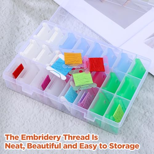 505 Pcs Embroidery Floss Organizer Kit - 2 Removable 24-Grid Thread Storage Boxes with Plastic Bobbins, 2 Bobbin Winders for Cross Stitch, DIY Sewing, Craft Storage