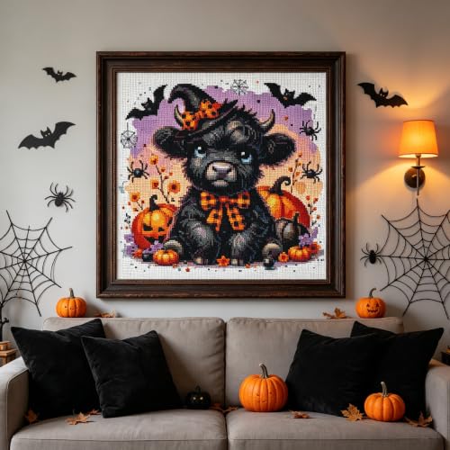 Eterkosu Halloween Cow Stamped Cross Stitch Embroidery Kits Arts and Crafts - color: J196-01