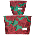 Elegant Red Floral Jacquard Cosmetic Bag Travel Makeup Pouch Organizer - color: Elegant Red Flower