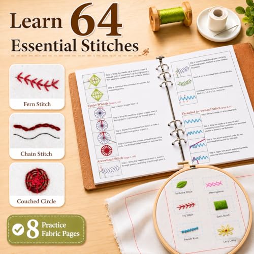 Ogioxam Embroidery Stitch Book Kit for Beginners, Hand Embroidery Kits for Adults, Embroidery Book Kit for Beginners - color: 6 pages