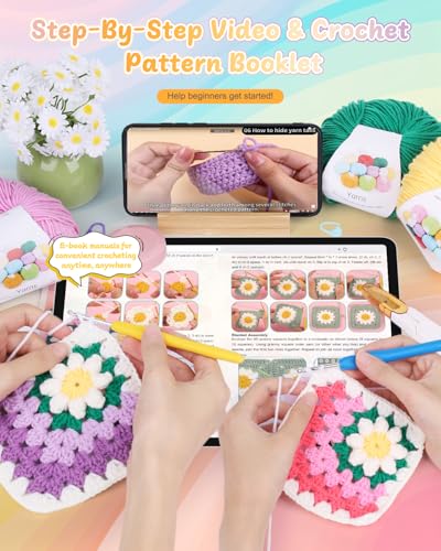 Coopay Crochet Kit for Beginners, Easy 3D Granny Square Blanket Kit, Pink - color: Pink- 3D Daisy