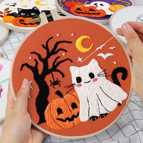 Nuberlic 3 Pack Halloween Embroidery Kit for Beginner Adults - color: Halloween