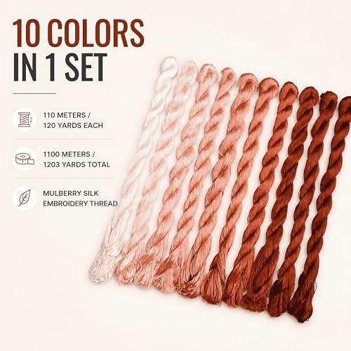 Natural 100% Silk Thread, Handmade Embroidery Thread Silk Floss 10 Colors 110m Each (93) - color: 93