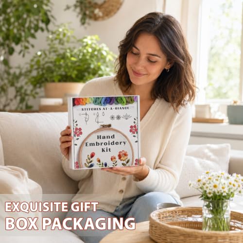 A Year of Doodles Embroidery Kit for Beginners Adults, 12-Month Seasonal Icon Wheel Easy Cross Stitch Kit Easy All-Year Round Embroidery Starter Kits with Wooden Hoop Needles Threads and Instruction - color: 12-Month Seasonal Icon
