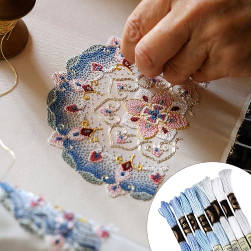 70 Yards 8 Skeins Gradient 6 Strands Light Sky Blue Variegated Cross Stitch Floss Polyester Embroidery Thread String Friendship Bracelets Threads Set for Hand Sewing Making Knitting Supply - color: Light Sky Blue, size: 70 Yards