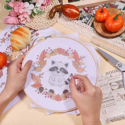 GLOBLELAND 4 Sheets Autumn Animals Water Soluble Embroidery Pattern
