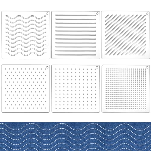 BENECREAT 6Pcs Acrylic Sashiko Stencil, Dots, Lines, Slashes Acrylic Embroidery Tool Drawing Line Template for Hand Quilting and Embroidery, 3mm Thick