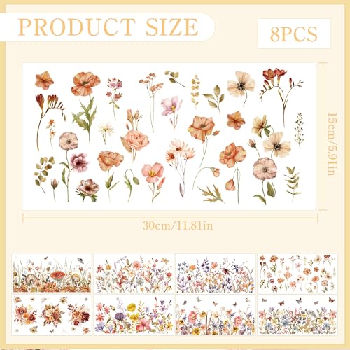 8 Pcs Boho Floral Rub-On Transfers for Furniture & Crafts - style: Boho Floral