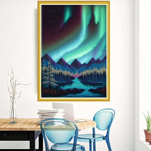 Redxing Stamped Cross Stitch Kits Embroidery kit for Beginners Adults Full Range of Embroidery Patterns Starter Kits DIY Printed Cross Stitch Kits Needlepoint Kits 11CT-Auroral Scenery 15.7x19.7 inch - color: Style 13