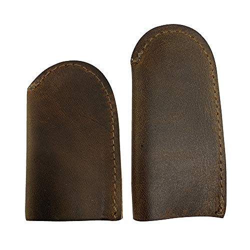 Hide & Drink, Set of 3 Pairs (6 Pieces) of Thimbles for Thumb & Index Finger, Finger Protector, Sewing Thimble, Hand Applique & EPP, Quilting, Full Grain Leather, Handmade, Bourbon Brown