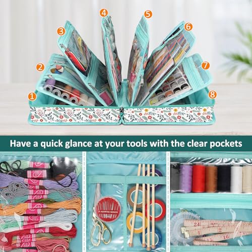 FINPAC Sewing and Craft Supplies Storage Tote Bag with Clear Pockets - color: Spring Bloom