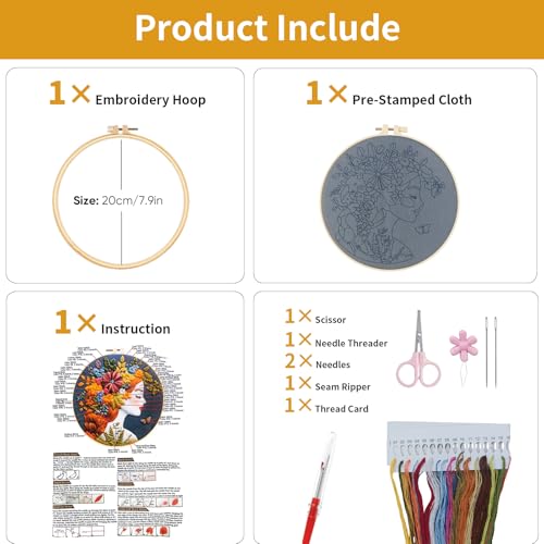 3 Packs Embroidery Kit for Adults, Embroidery for Beginners (Girl-1) - color: Girl-1