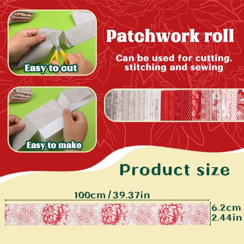 Jelly Roll Fabric Strips for Quilting, Crafting, Blanket, Upholstery, Floral Pattern Fabric Kit for Hand Decoration, Sewing DIY - color: Red