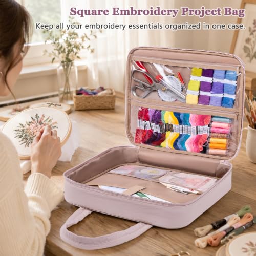 MYBAGZING Embroidery Bag Organizer,Cross Stitch Project Bag w/Hoop Storage - color: Blush Pink