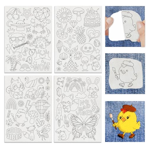 4 Sheets Water Soluble Embroidery Patterns Stabilizers Fun Theme Embroidery Stick and Stitch Paper with Pre-Printed Fun Style Patterns for Hand Sewing Lover Beginners - style: Cute Animals
