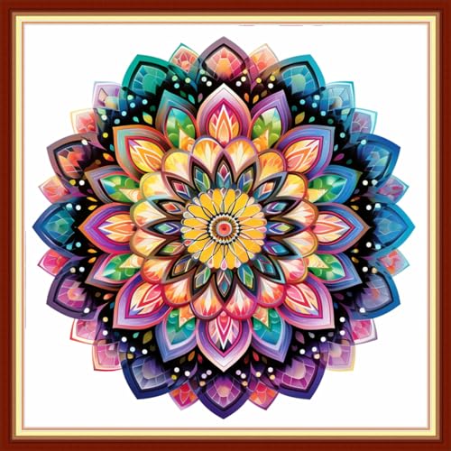 Dooxvey Cross Stitch Kit for Adult Beginners - Full Range of Stamped Kits, Needlepoint & Embroidery Kits - 11CT Cross Stitch Patterns - Colorful Mandala 18x18 inch - color: Artpattern25