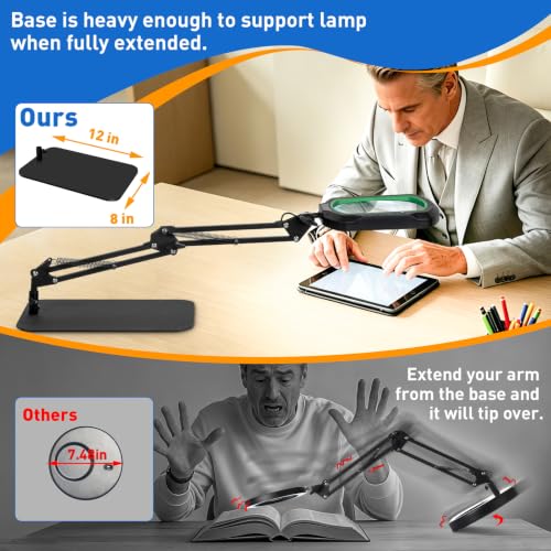 12X Square Magnifying Glass with Light and Stand, 2-in-1 Hands-Free - size: 12X