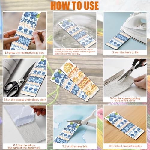 FREEBLOSS 6pcs Fruit Cake Cross Stitch Bookmark Kit 11CT Stamped Cross Stitch Kit DIY Embroidery Bookmarks Set with Felts Backing Instructions for Adult Beginners 8"x2.4" - style: Cake cutting surface
