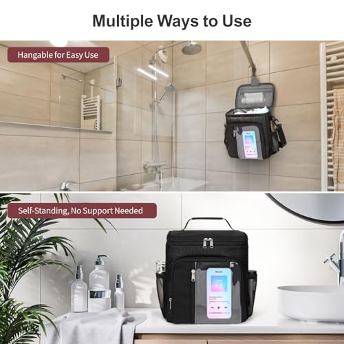 F-color Crossbody Shower Caddy Portable - Shower Bag with Hands-Free Strap - color: Black with Strap